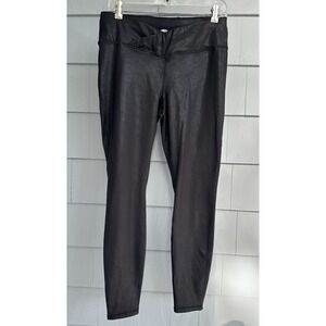 Women's Faux Leather Leggings Black Size L 12-14‎ Mid Rise Crossover Waist